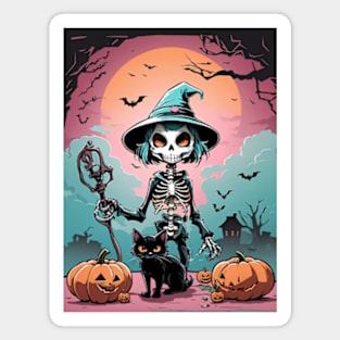 Halloween skeleton witch with her spooky friends Magnet